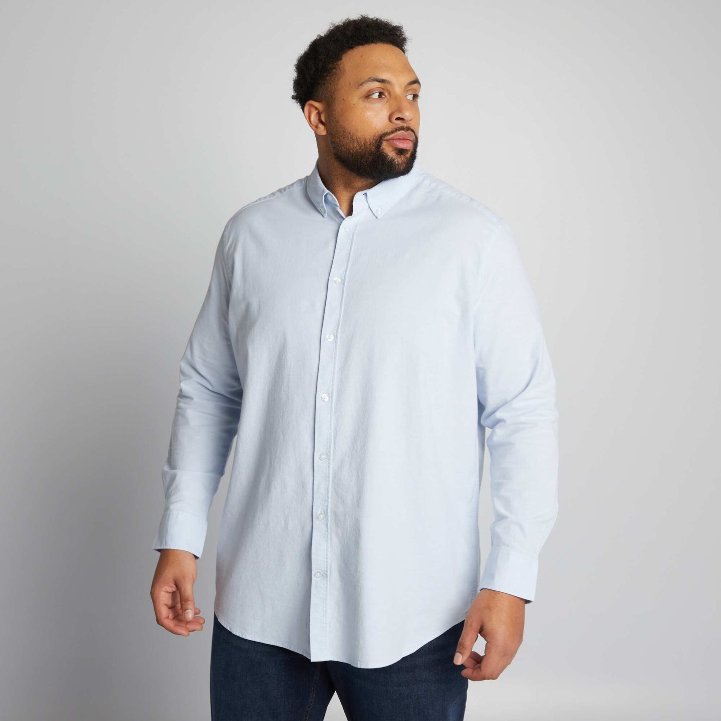 Straight-cut stretch shirt BLUE