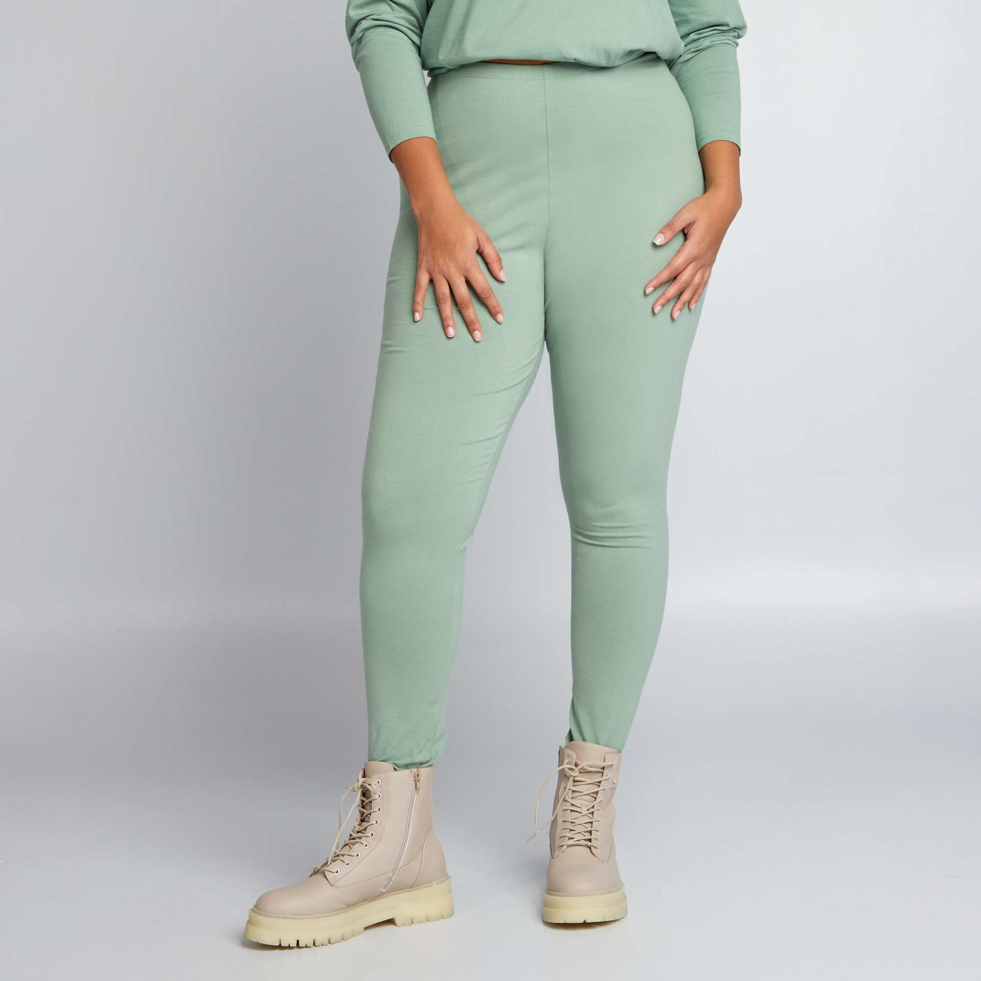 Plain jersey leggings GREEN