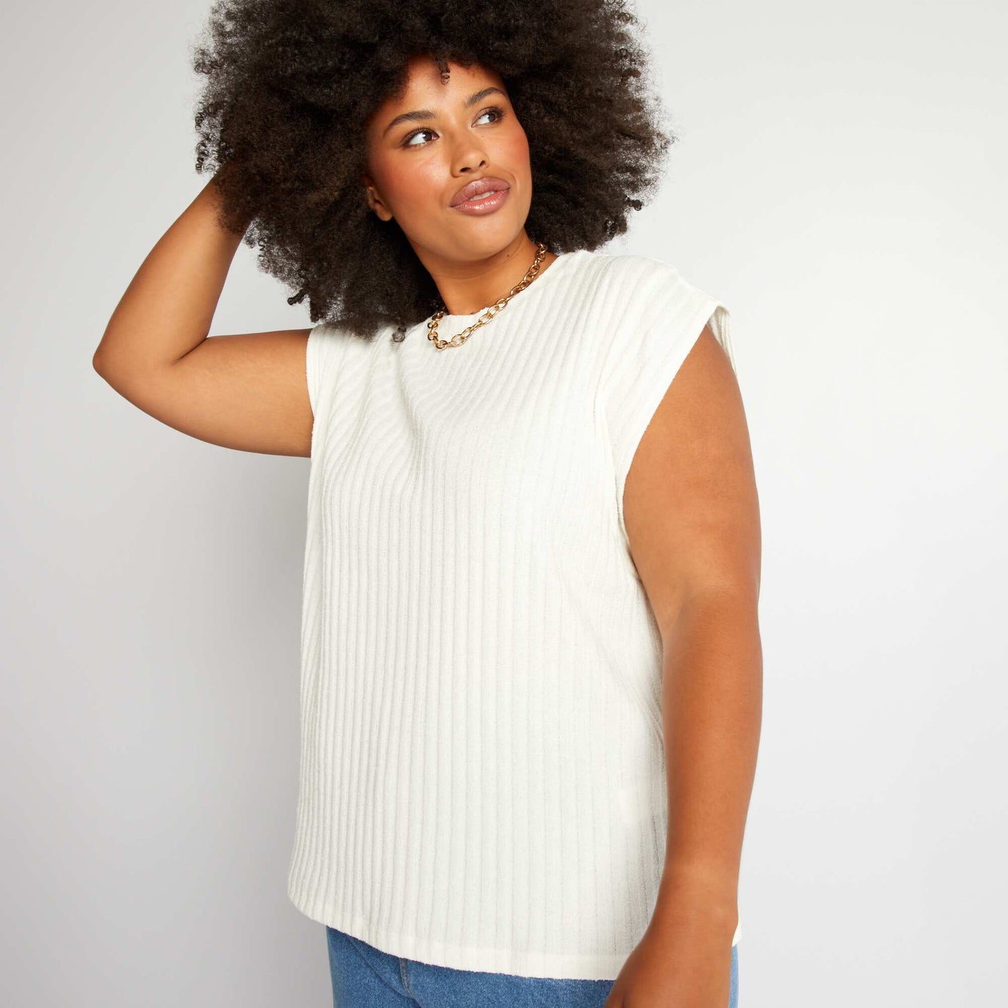 Ribbed knit vest top with roomy armholes Beige