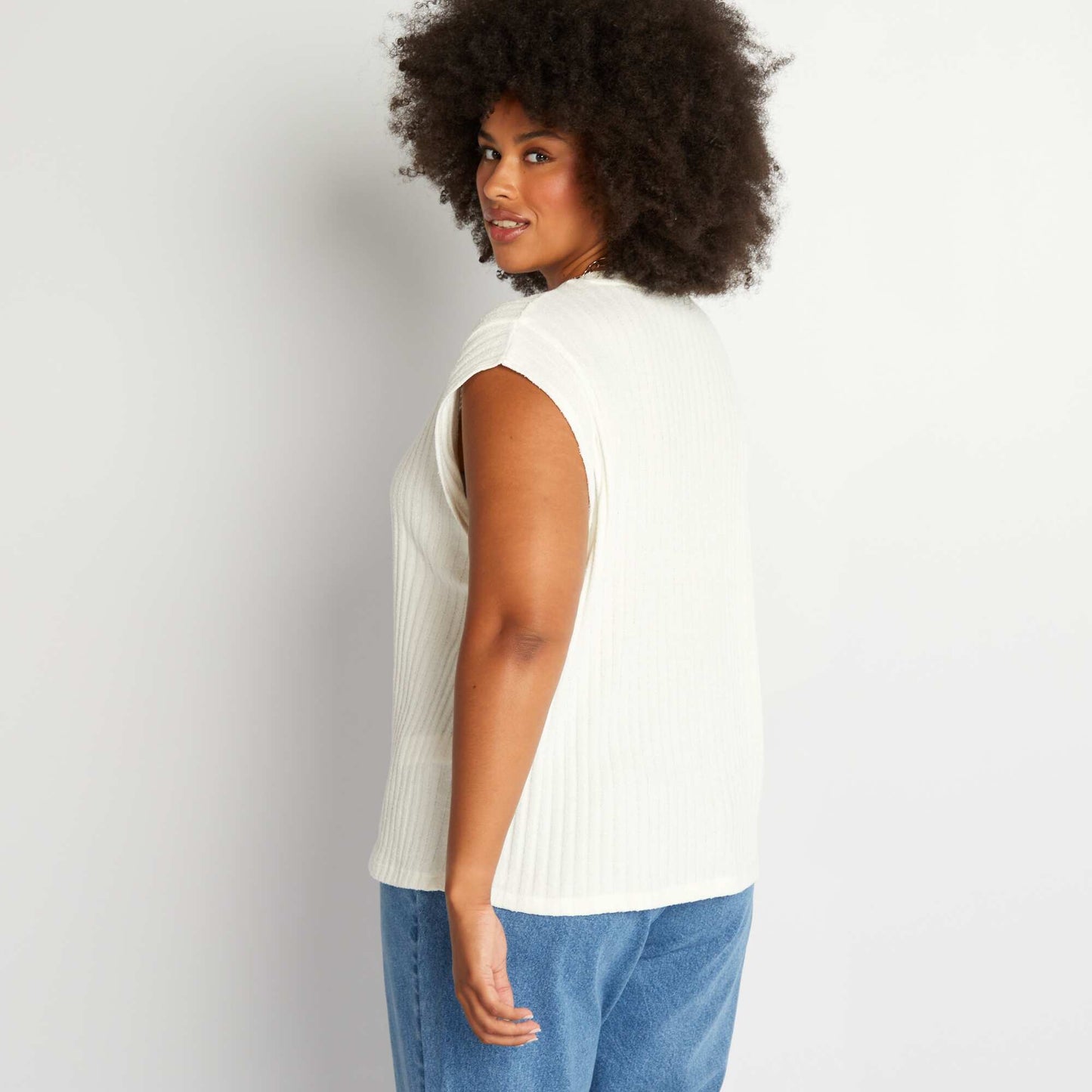 Ribbed knit vest top with roomy armholes Beige