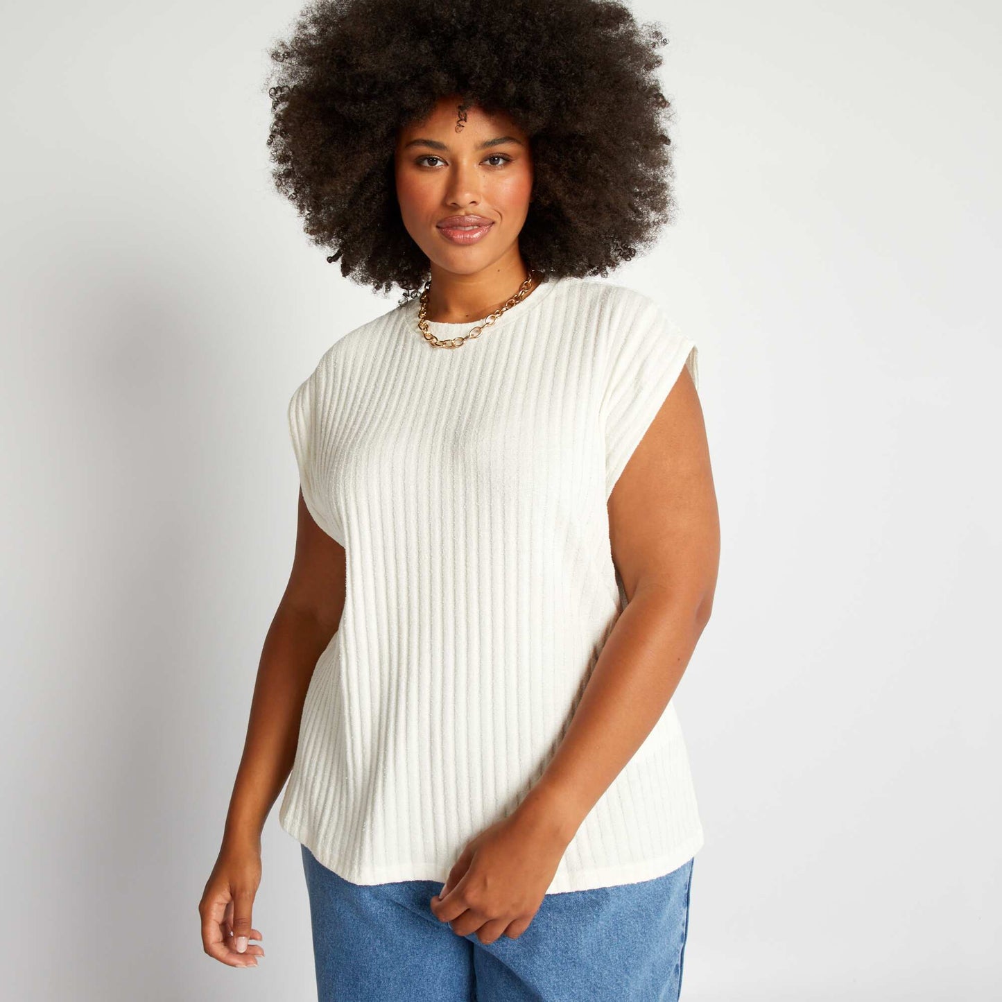 Ribbed knit vest top with roomy armholes Beige