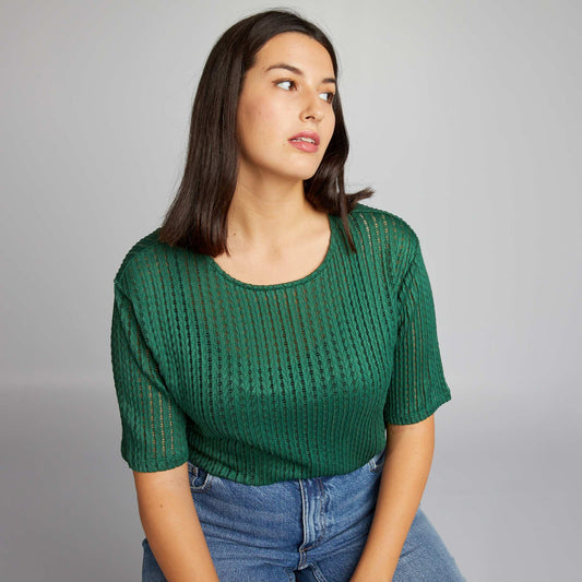 Pointelle knit T-shirt Green