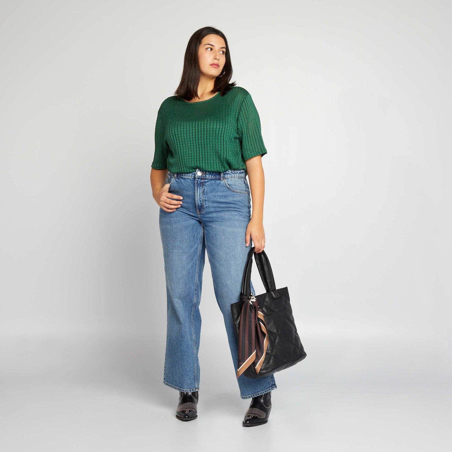 Pointelle knit T-shirt Green