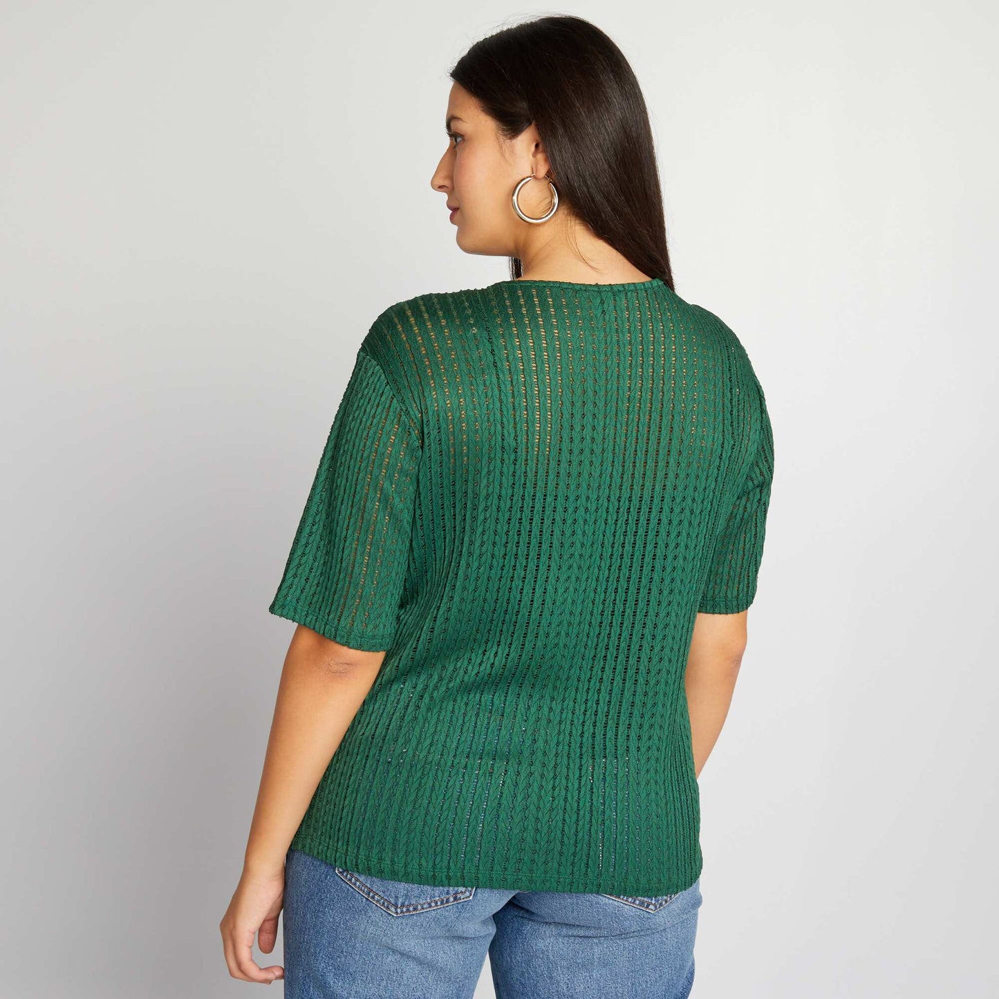 Pointelle knit T-shirt Green