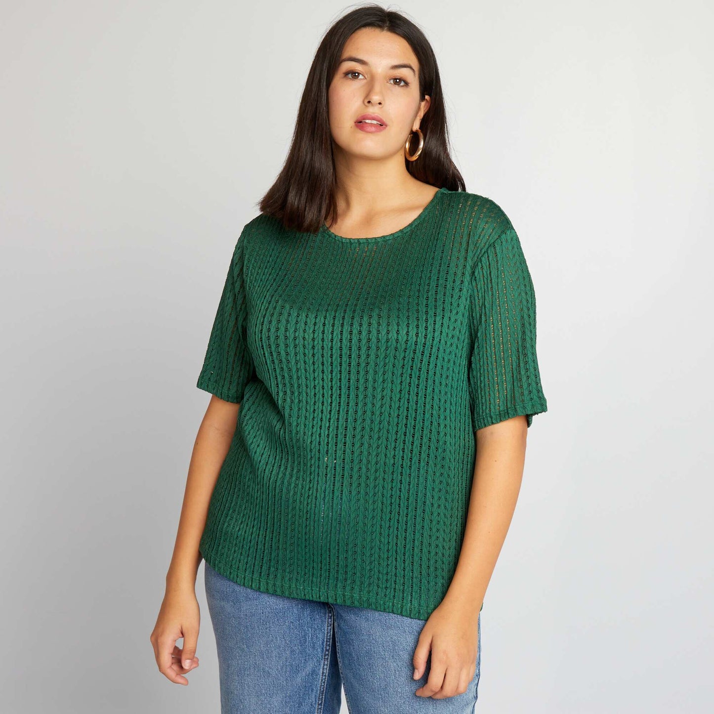 Pointelle knit T-shirt Green