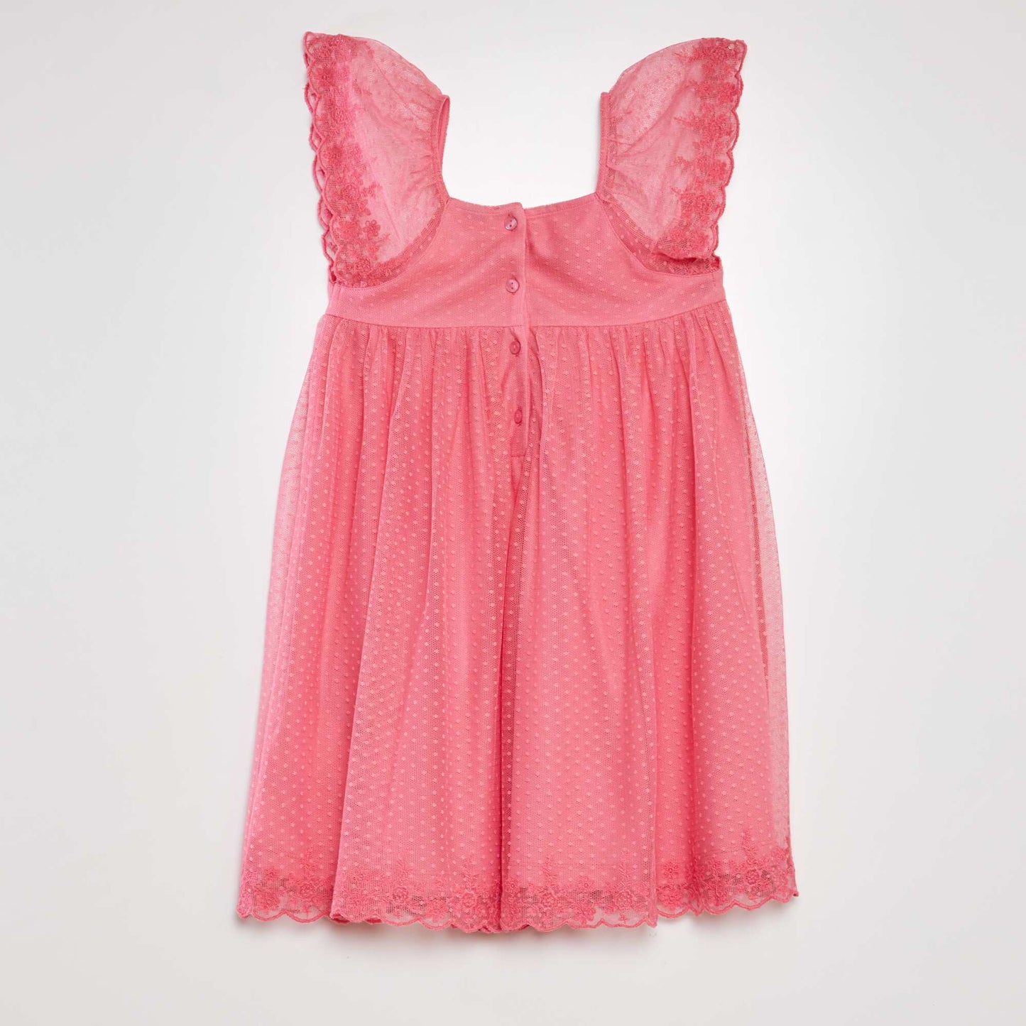 Dotted Swiss tulle A-line dress pink