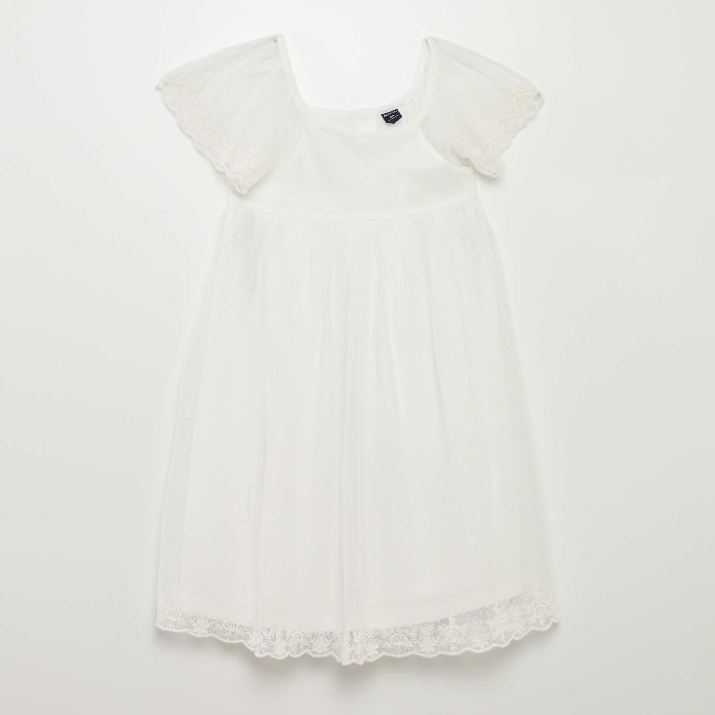 Dotted Swiss tulle A-line dress WHITE