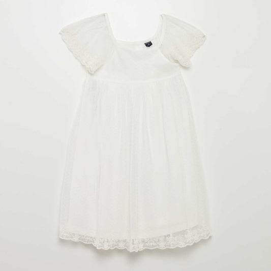 Dotted Swiss tulle A-line dress WHITE