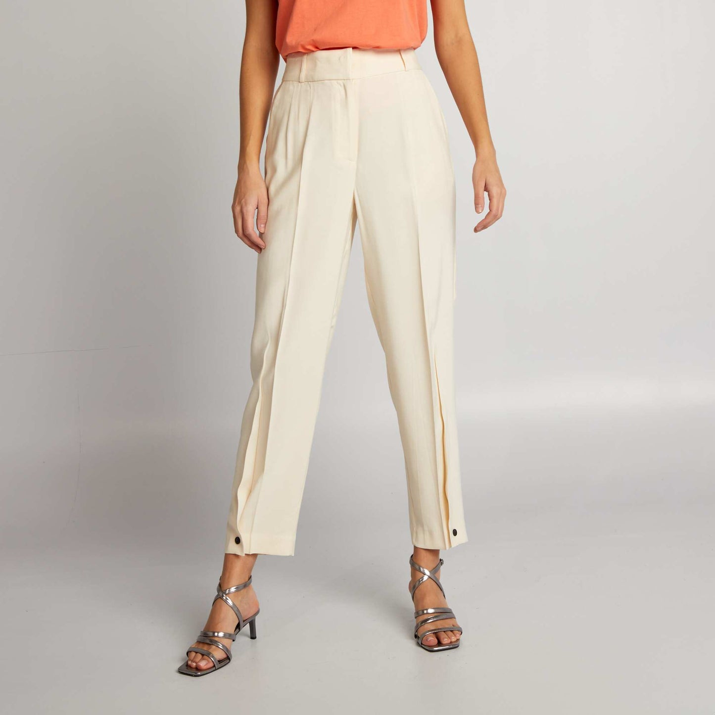 High-waisted straight-leg trousers BEIGE