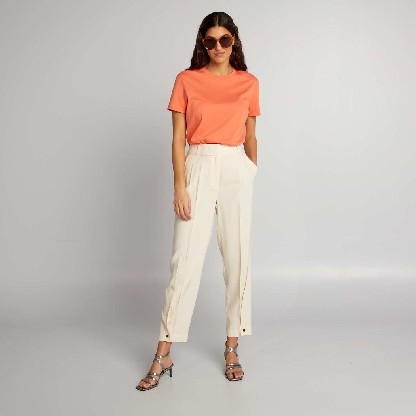 High-waisted straight-leg trousers BEIGE