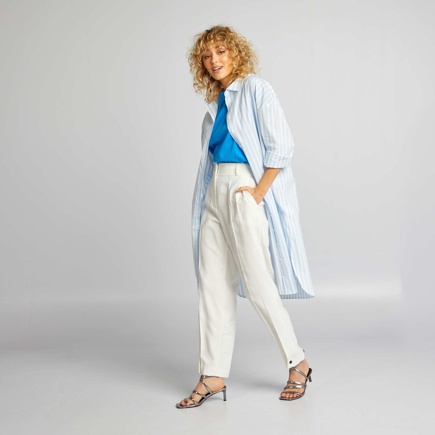 High-waisted straight-leg trousers WHITE