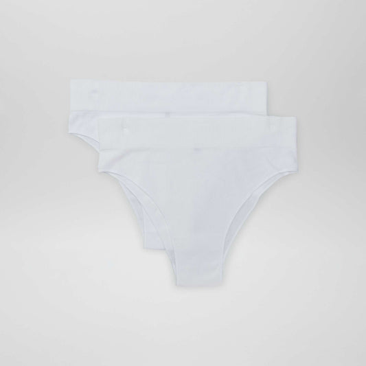 Pack of 2 pairs of seamless ribbed tanga briefs white