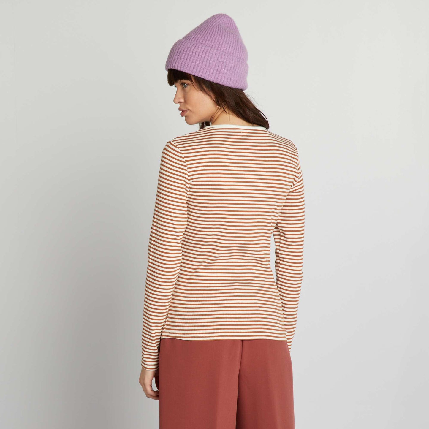 Striped T-shirt with buttoned neck WHITE