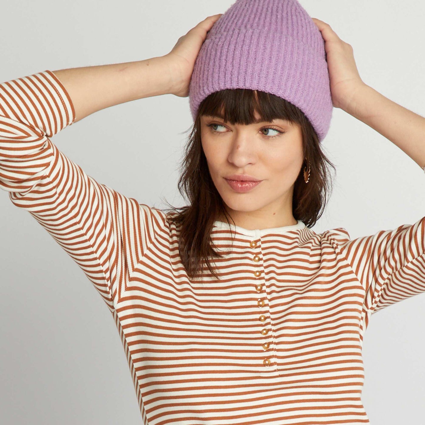 Striped T-shirt with buttoned neck WHITE