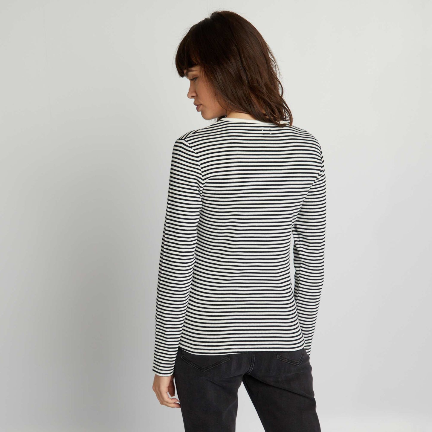 Striped T-shirt with buttoned neck WHITE