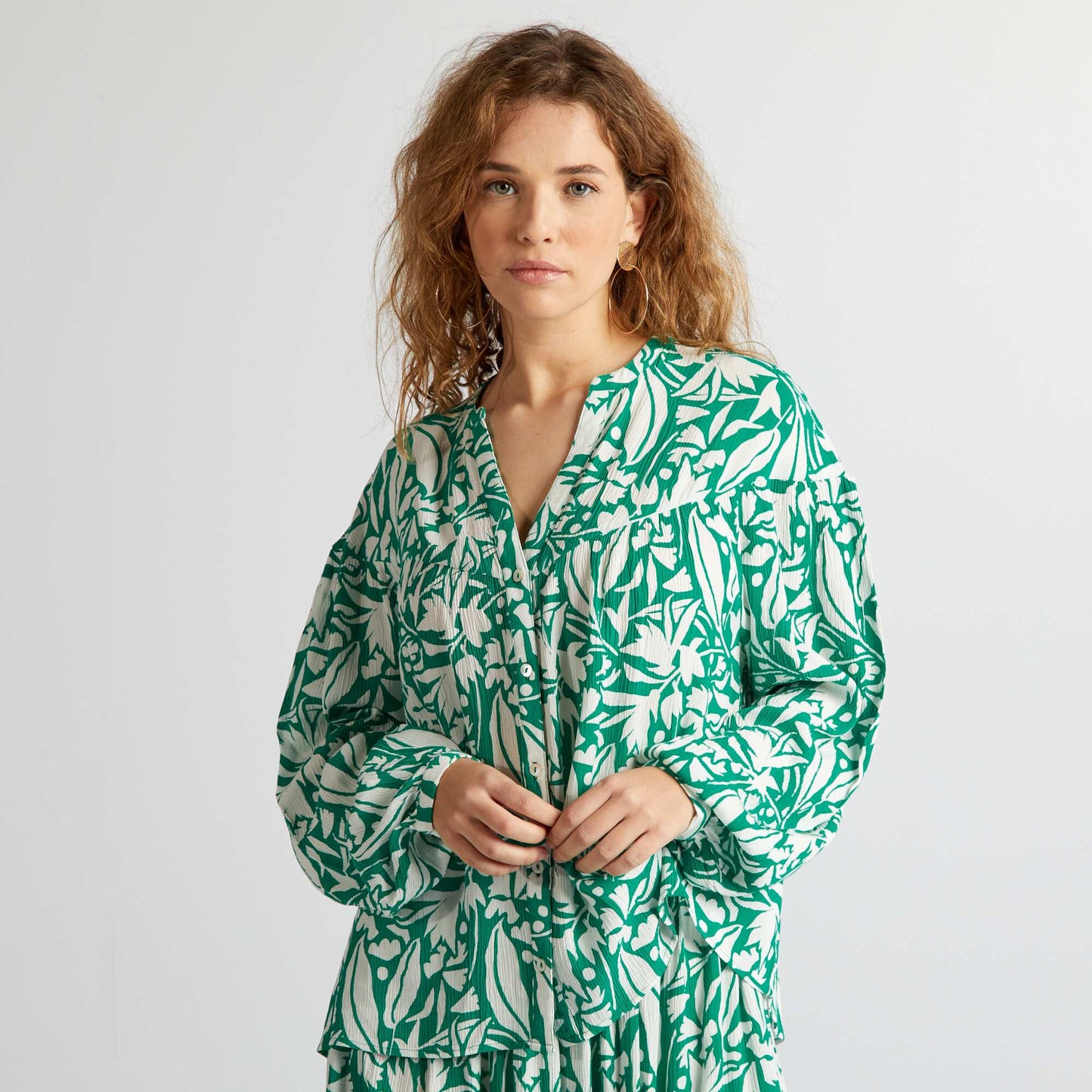 Blouse with long puff sleeves GREEN