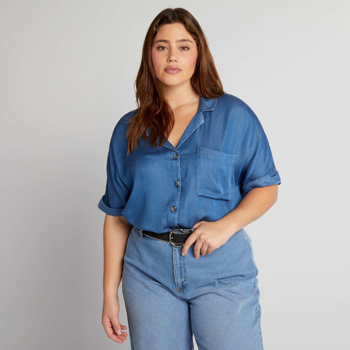 Lightweight blouse with pyjama collar BLUE