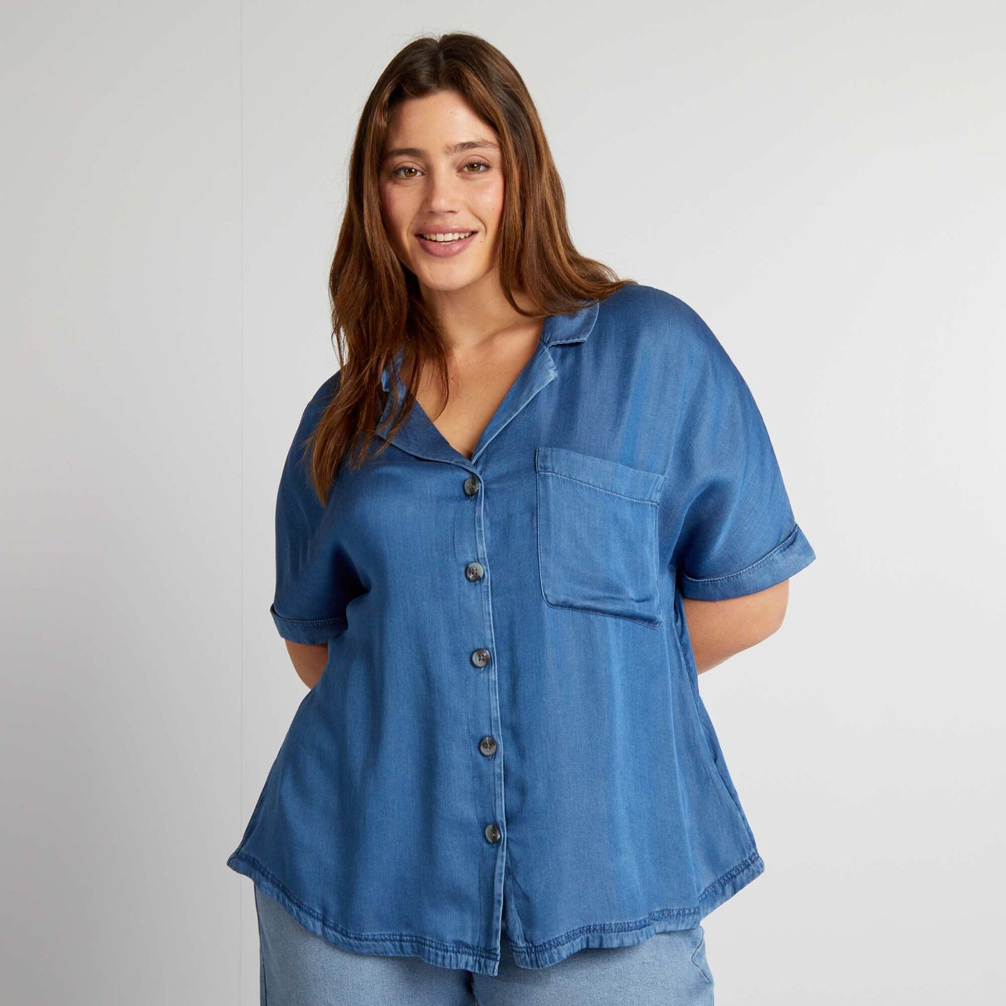 Lightweight blouse with pyjama collar BLUE