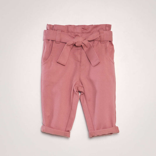 Trousers with tie belt pink