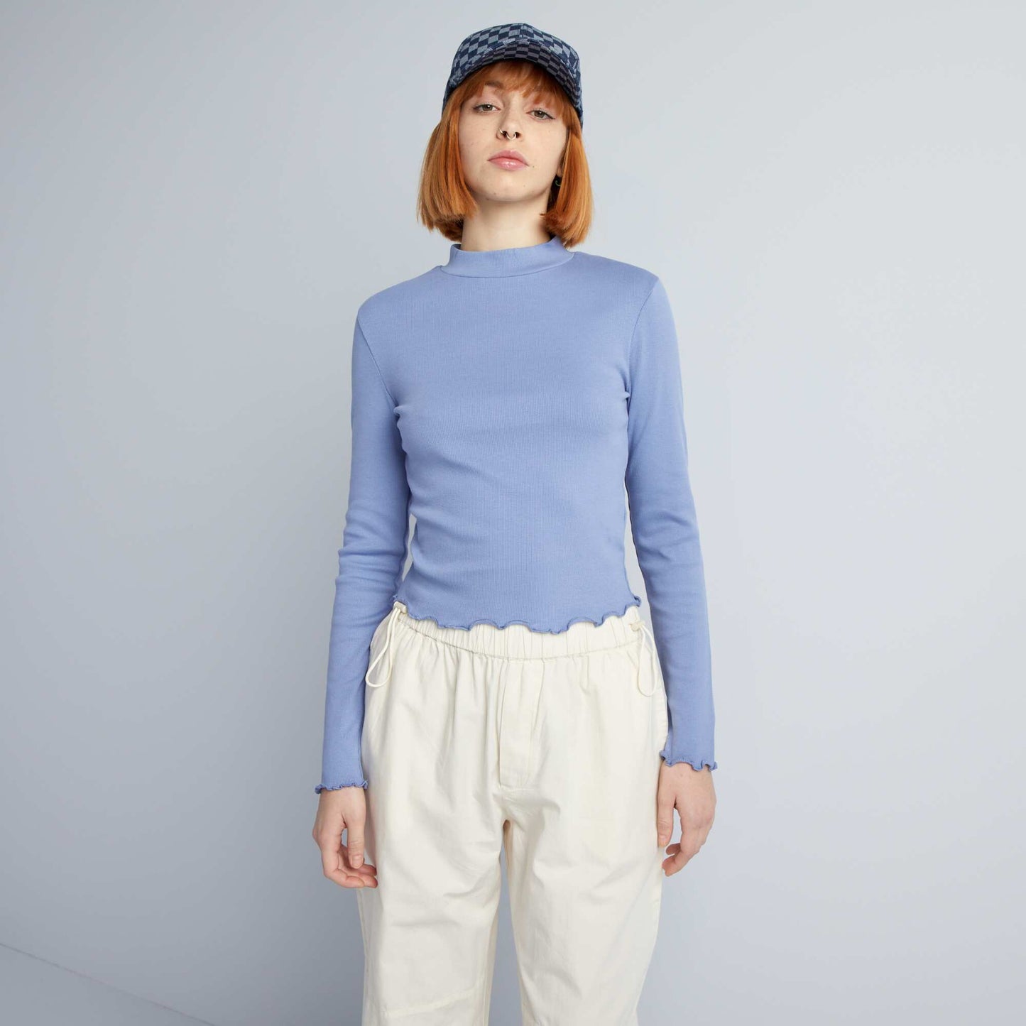 Long-sleeved T-shirt with ruffled edges BLUE