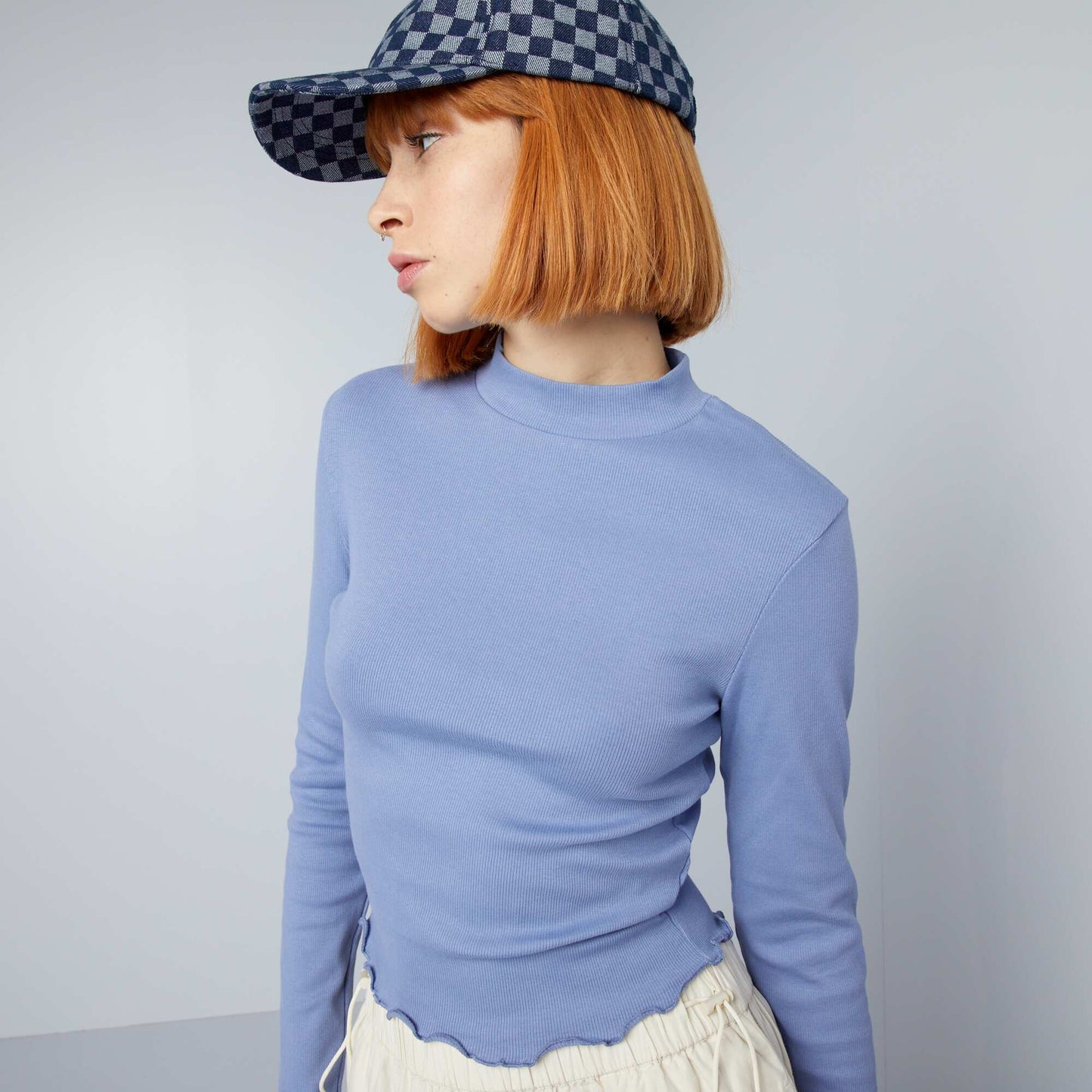 Long-sleeved T-shirt with ruffled edges BLUE