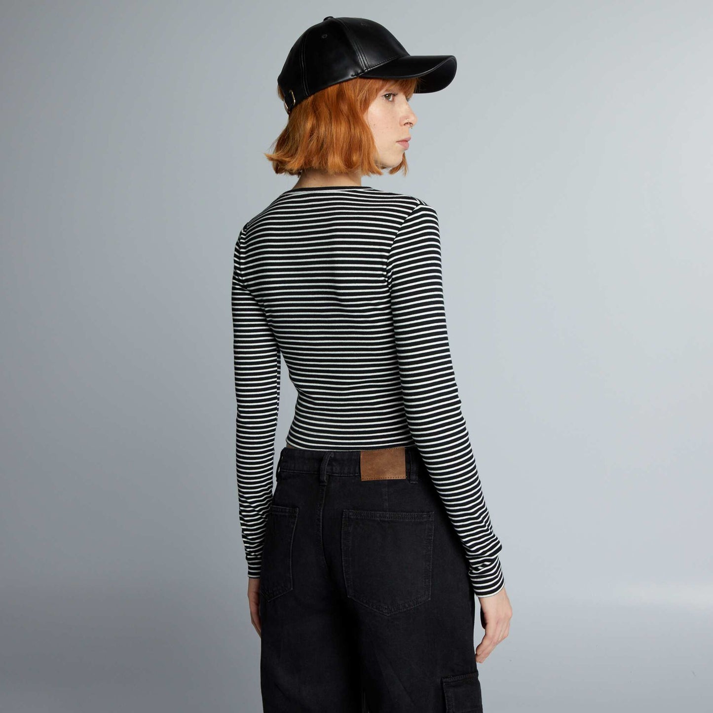 Striped ribbed crop top BLACK