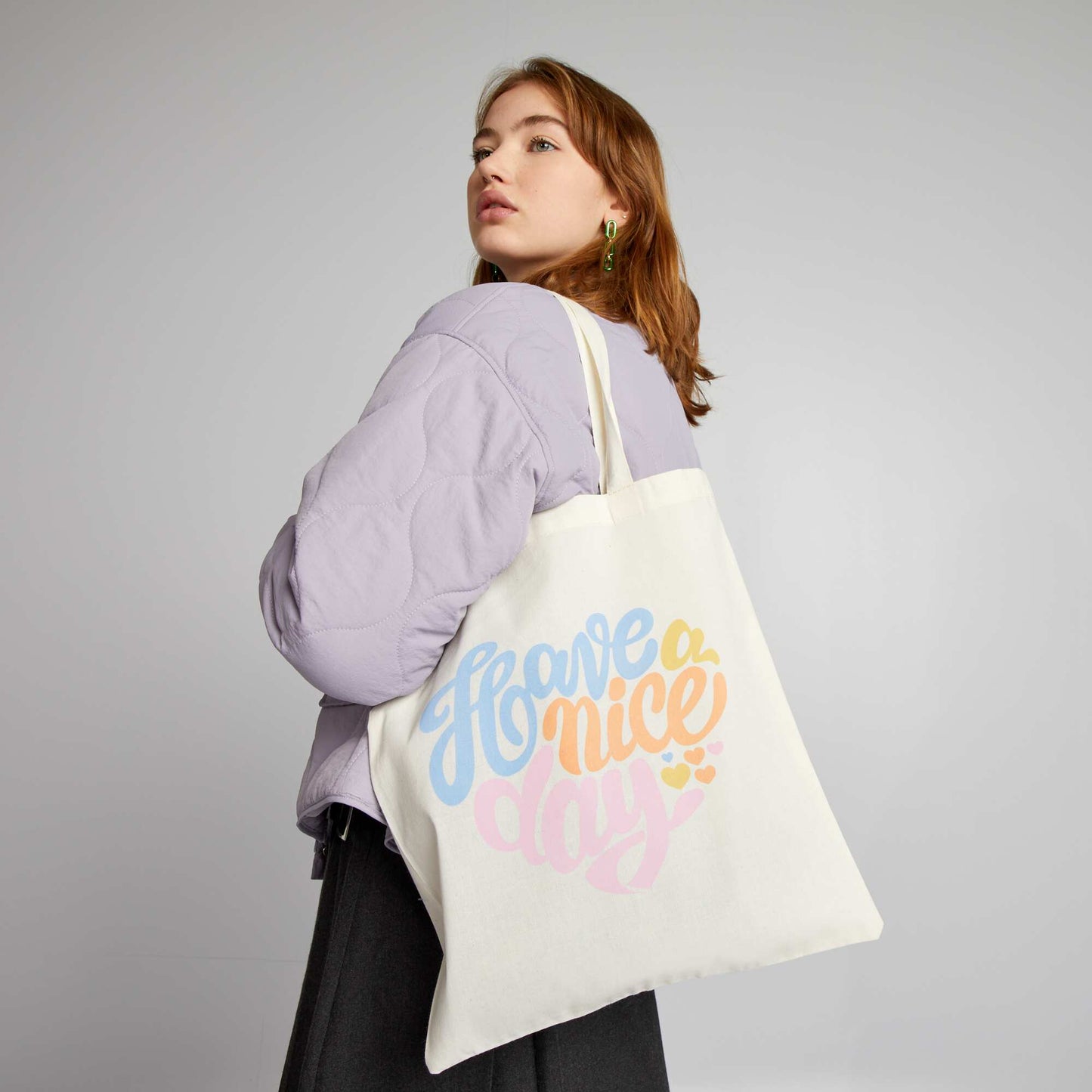 Tote bag with lettering BEIGE