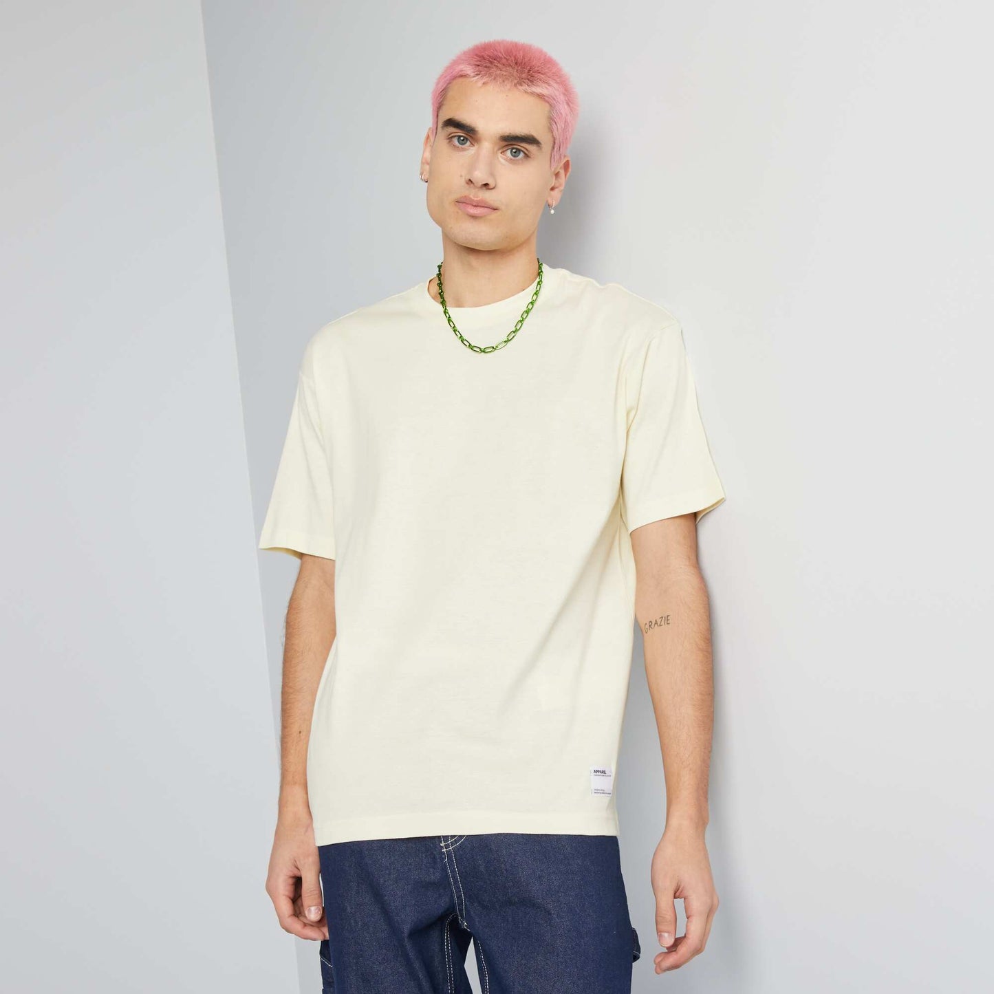 Round neck cotton T-shirt YELLOW