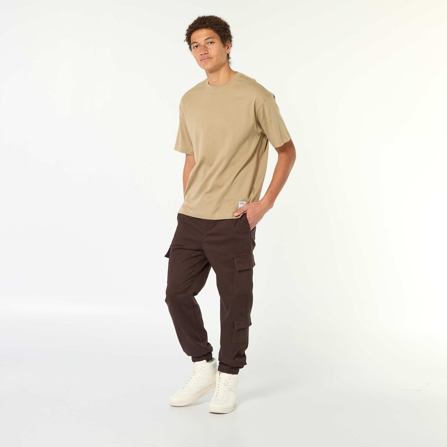 Round neck cotton T-shirt BEIGE