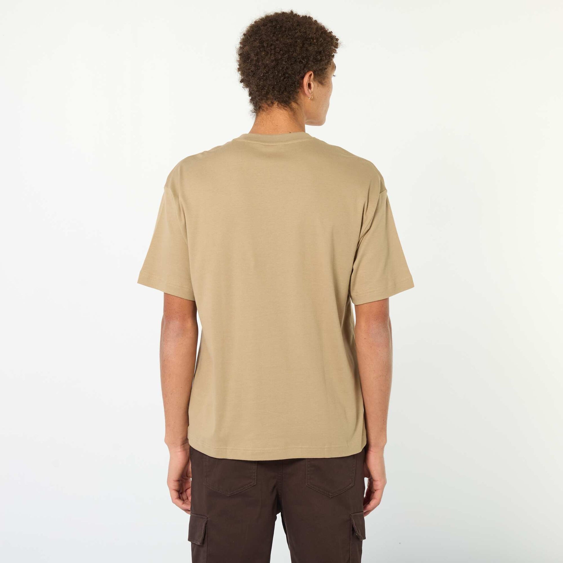 Round neck cotton T-shirt BEIGE
