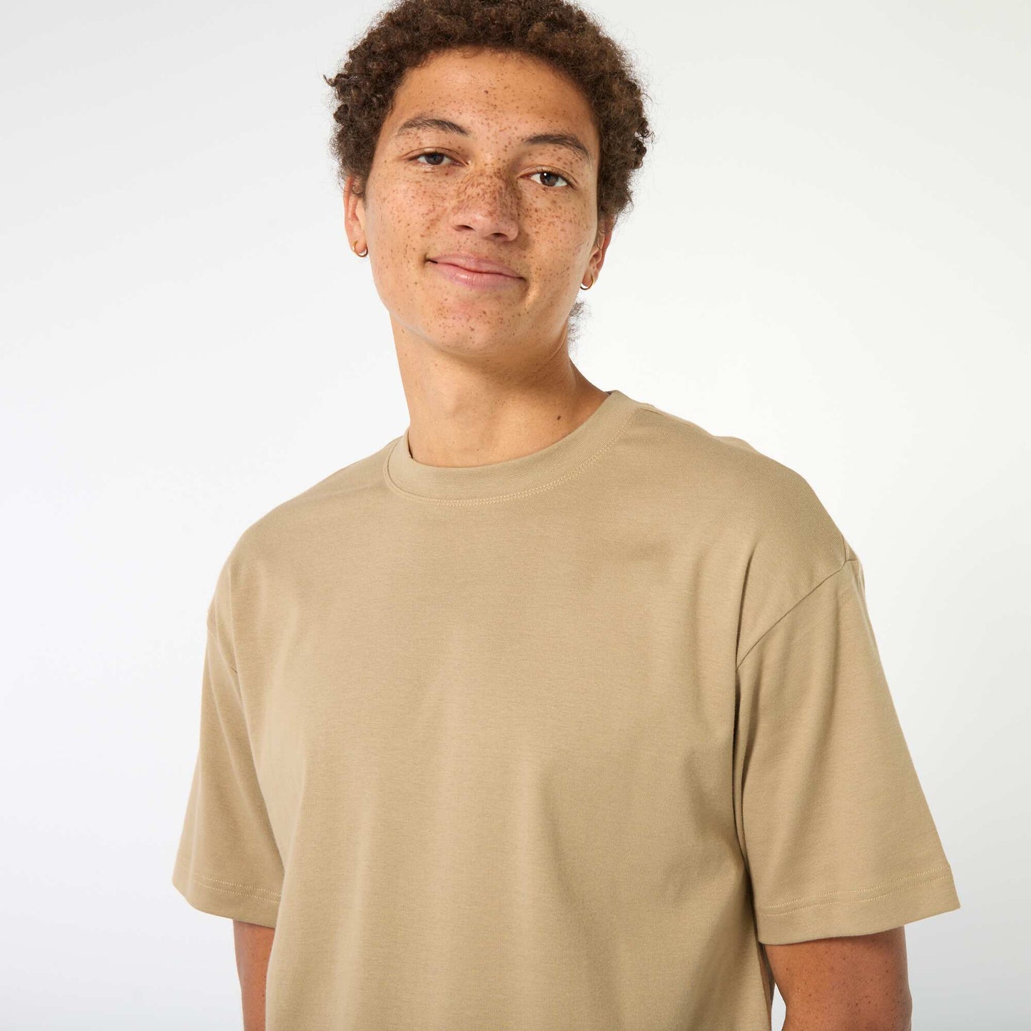 Round neck cotton T-shirt BEIGE