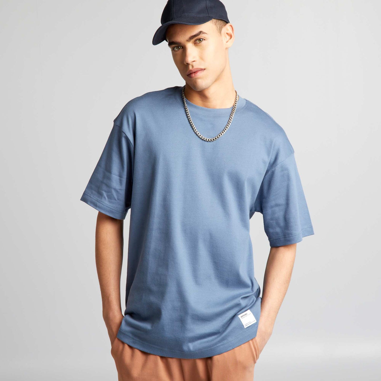 Round neck cotton T-shirt BLUE