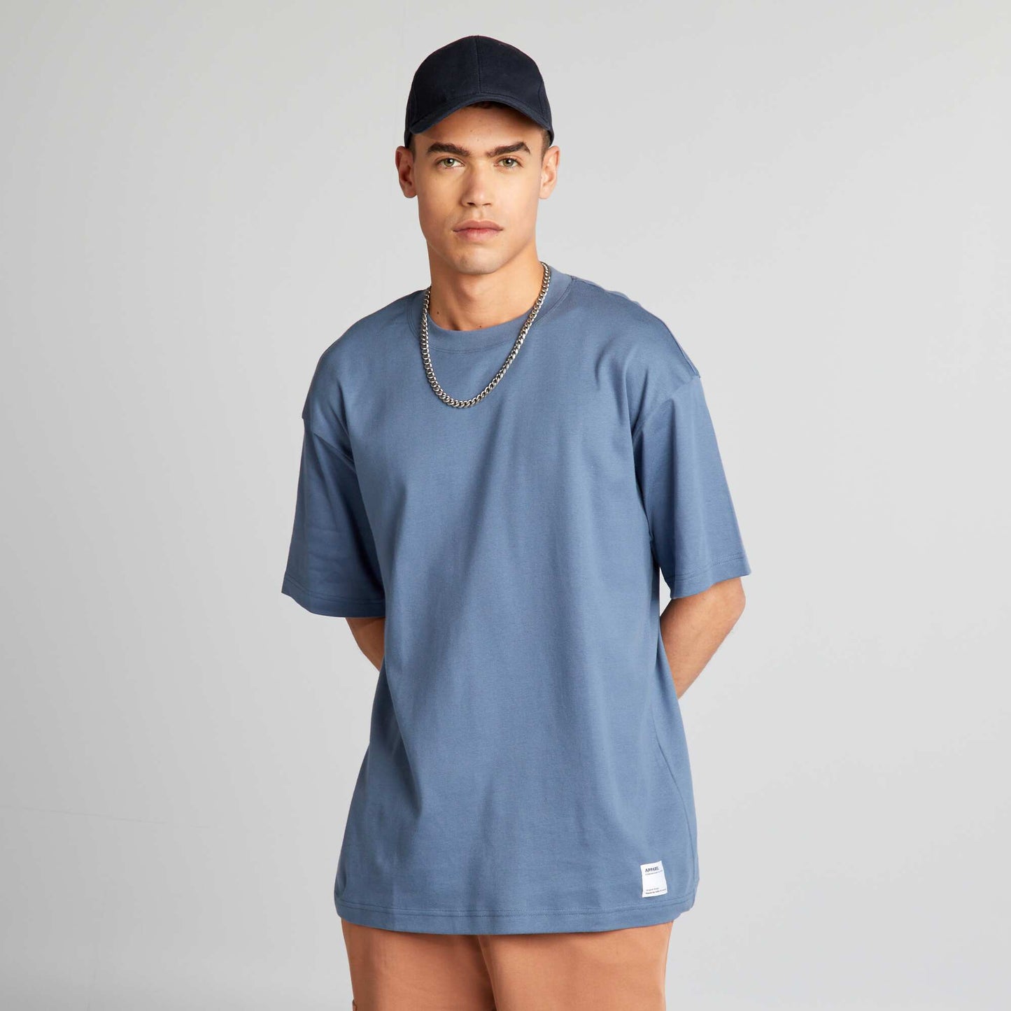 Round neck cotton T-shirt BLUE