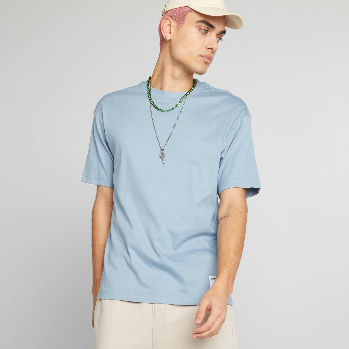 Round neck cotton T-shirt BLUE