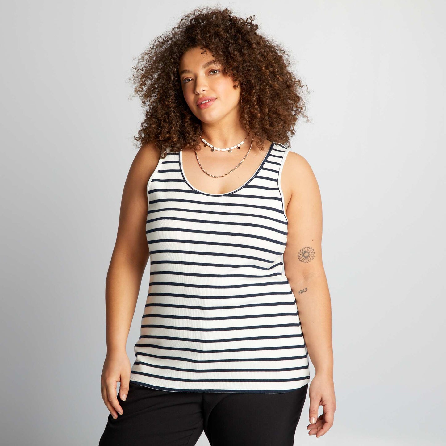 Basic striped ribbed vest top WHITE