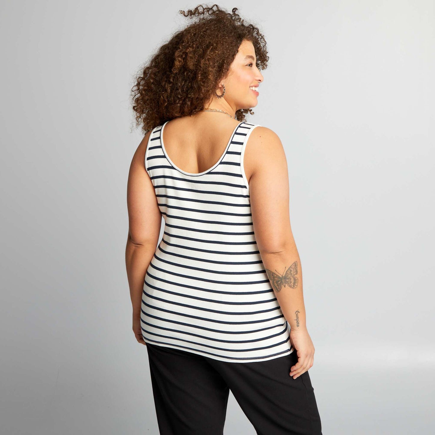 Basic striped ribbed vest top WHITE