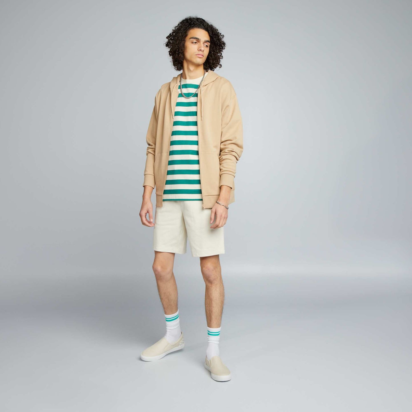 Plain zip-up hoodie BEIGE