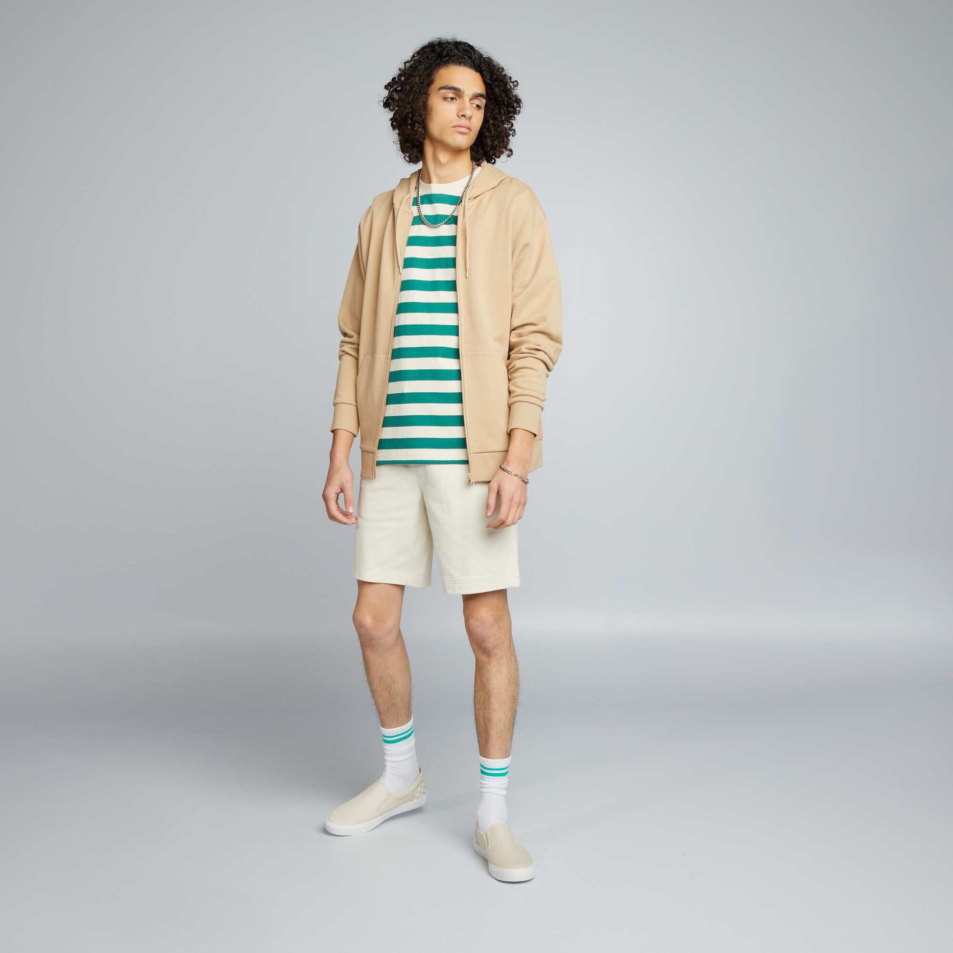 Plain zip-up hoodie BEIGE