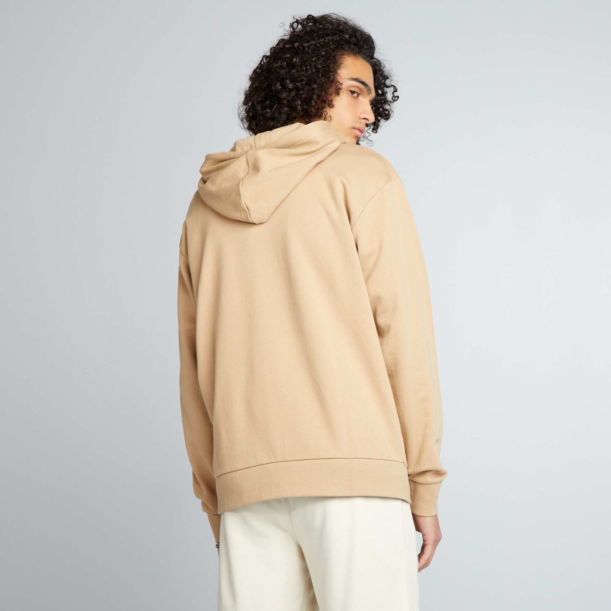 Plain zip-up hoodie BEIGE