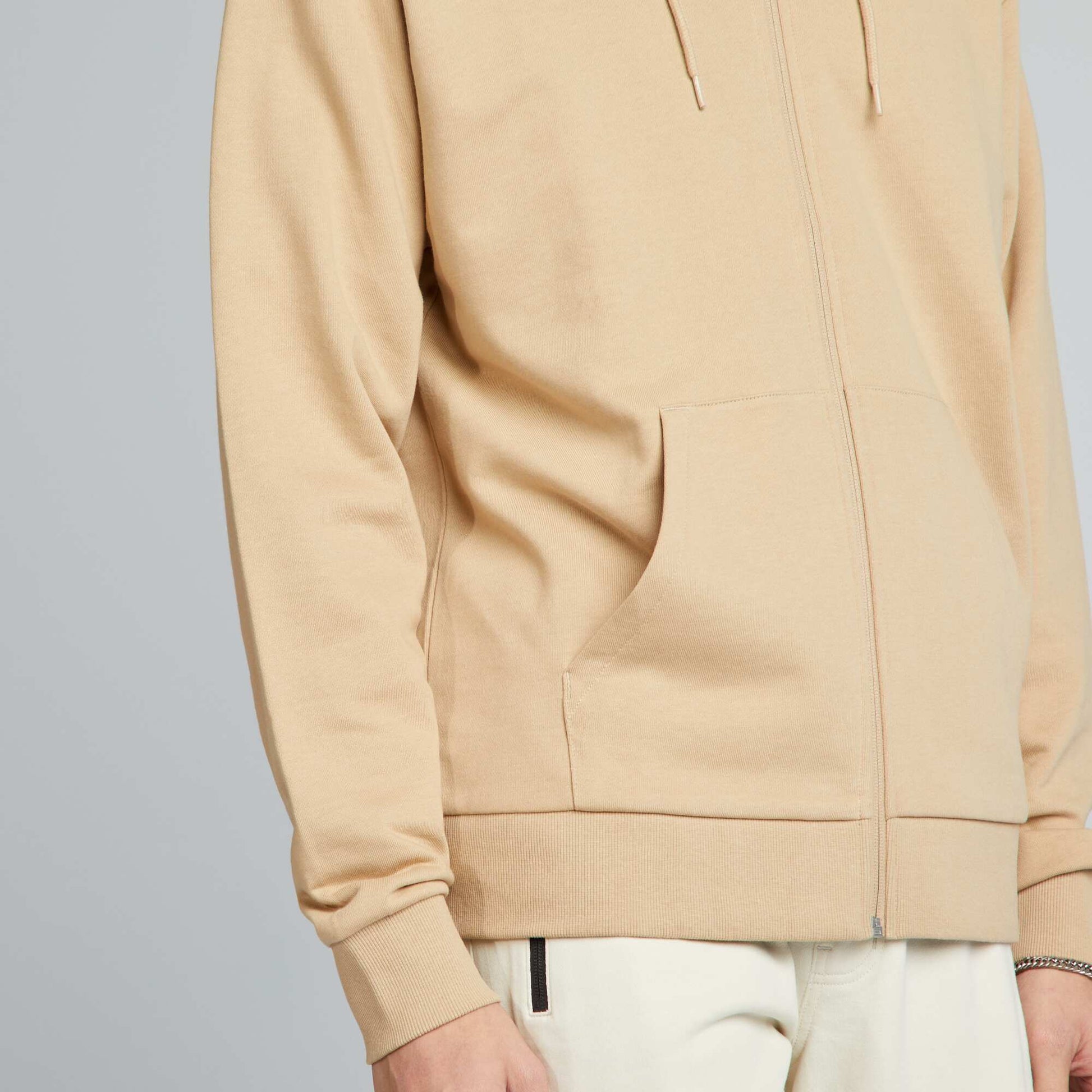 Plain zip-up hoodie BEIGE