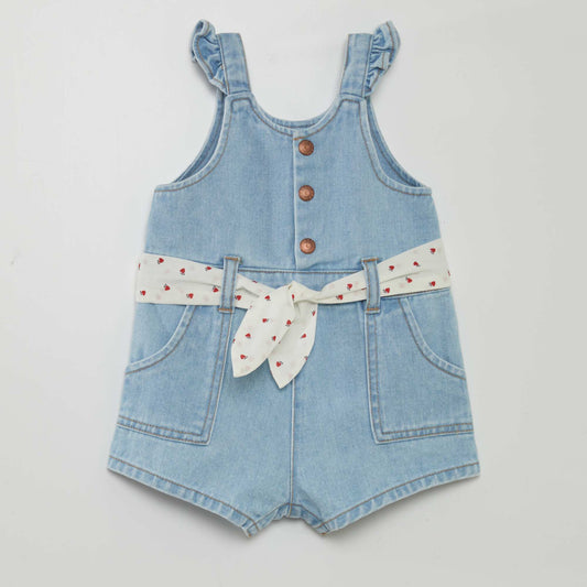 Denim playsuit with printed belt WHITE