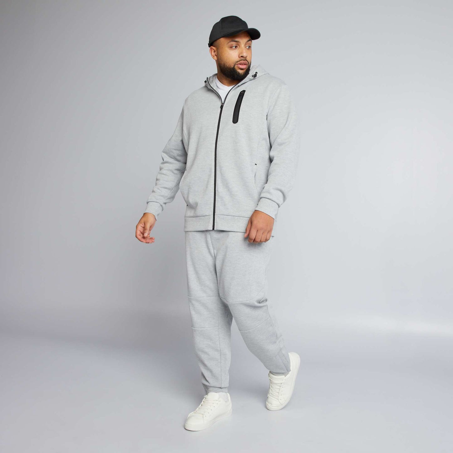 Hooded cotton piqué jacket GREY