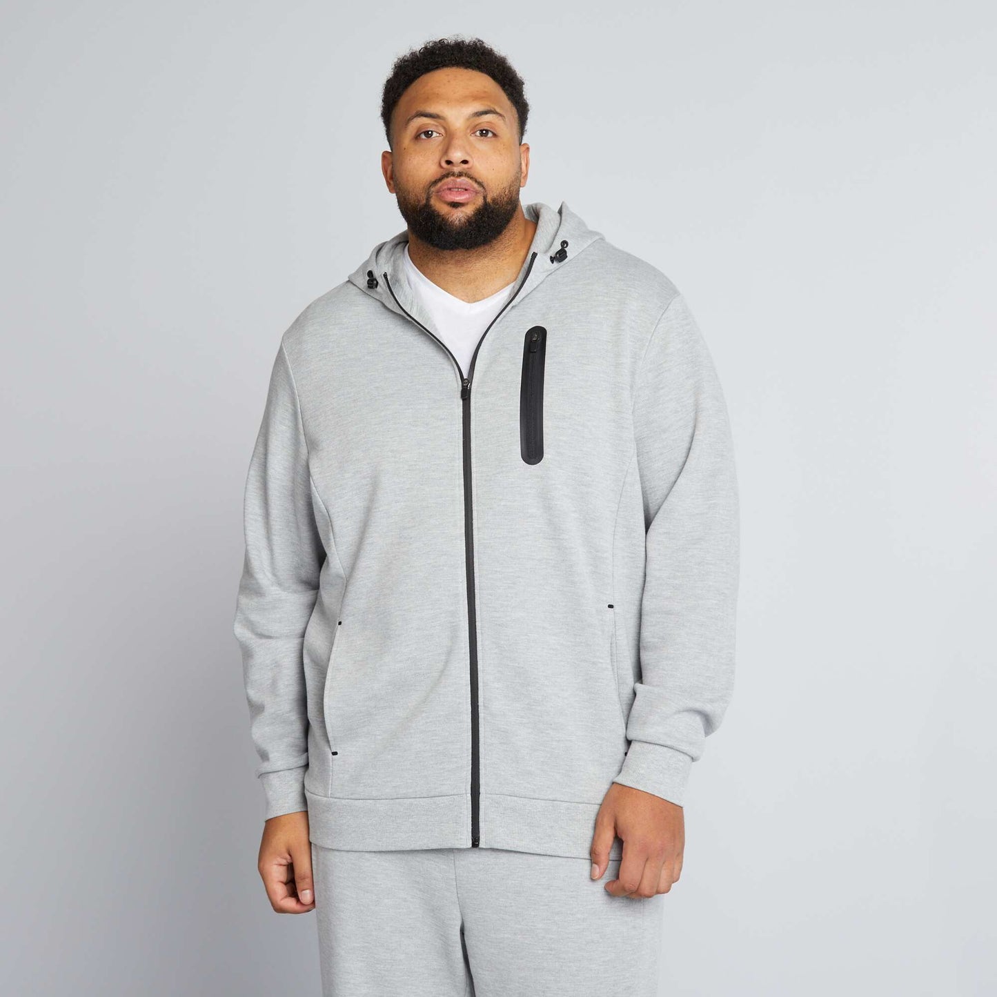 Hooded cotton piqué jacket GREY