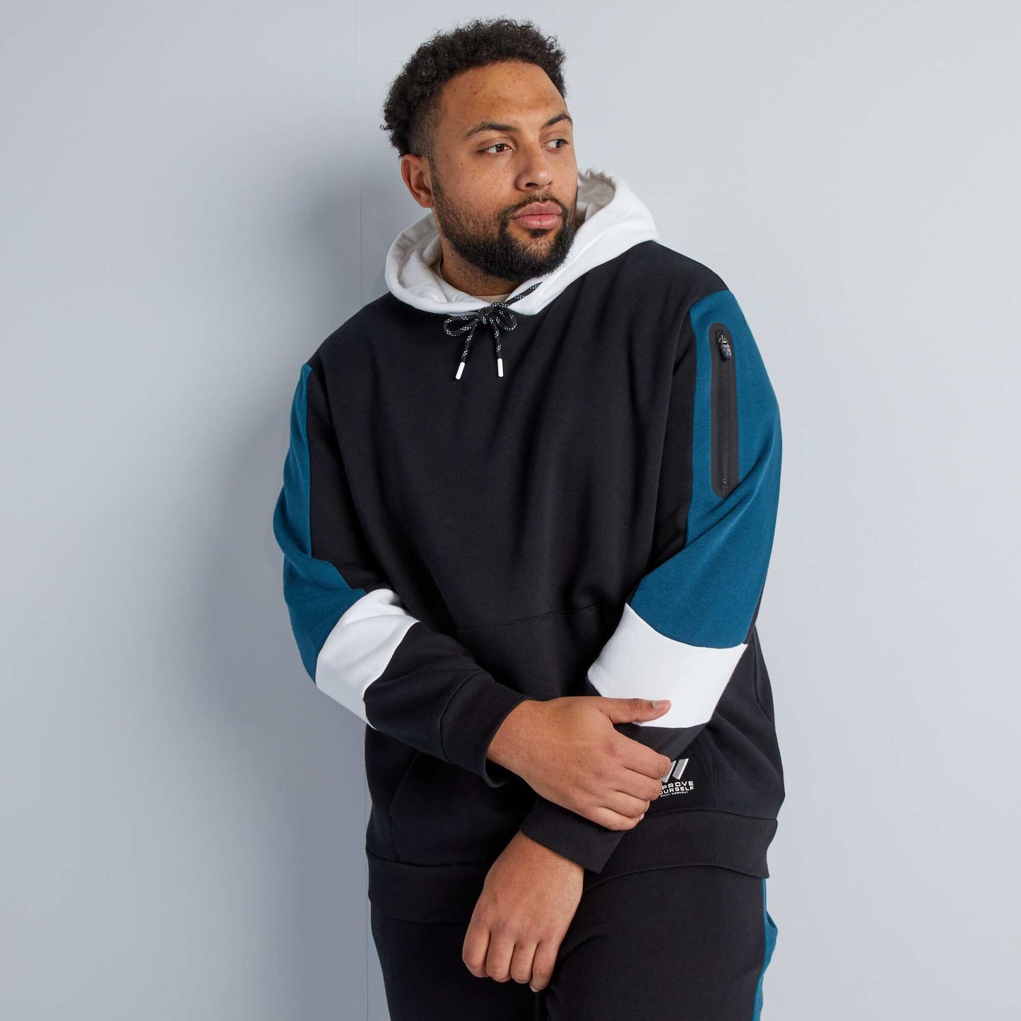 Colour block hoodie BLACK
