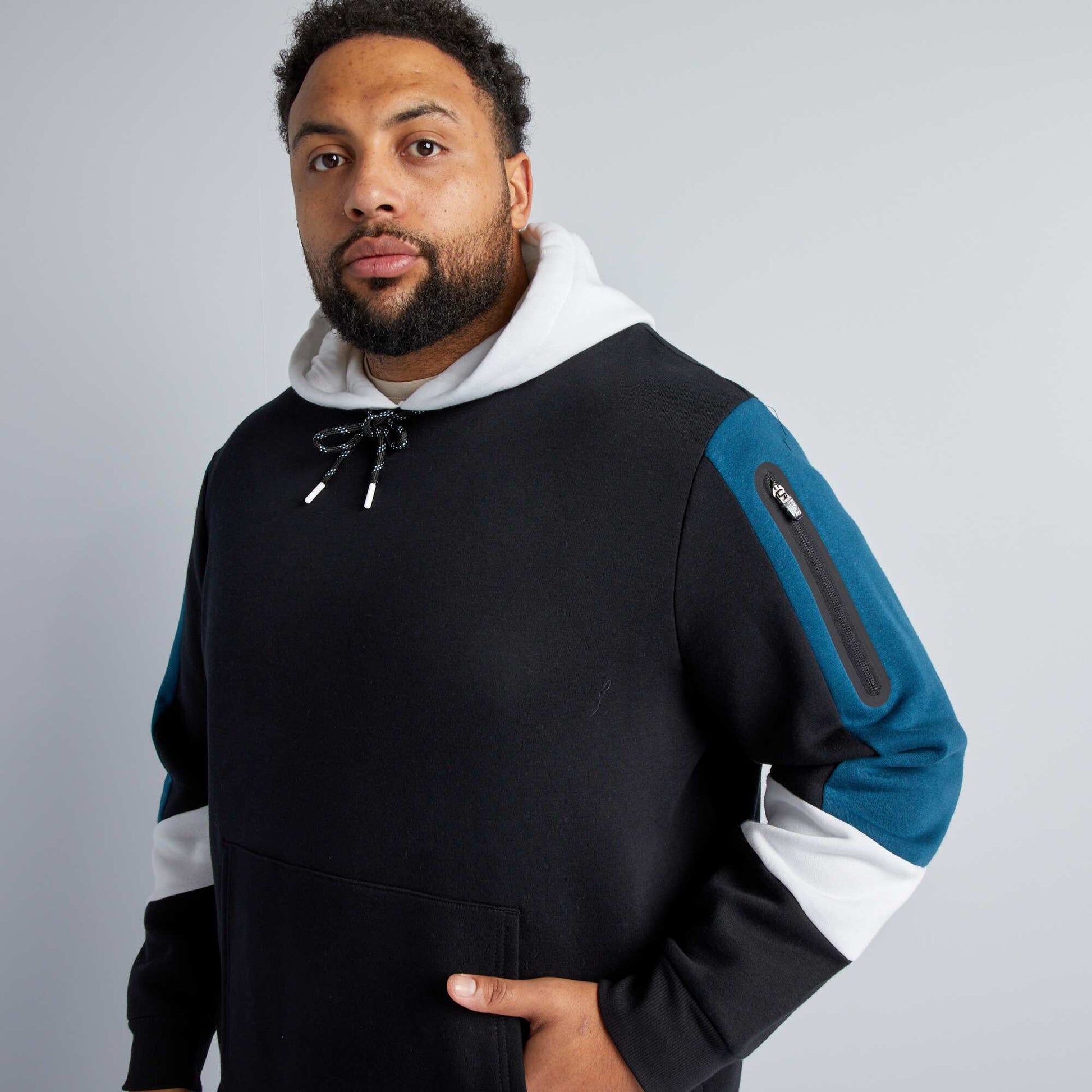 Colour block hoodie BLACK