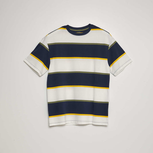 Striped cotton piqué T-shirt WHITE