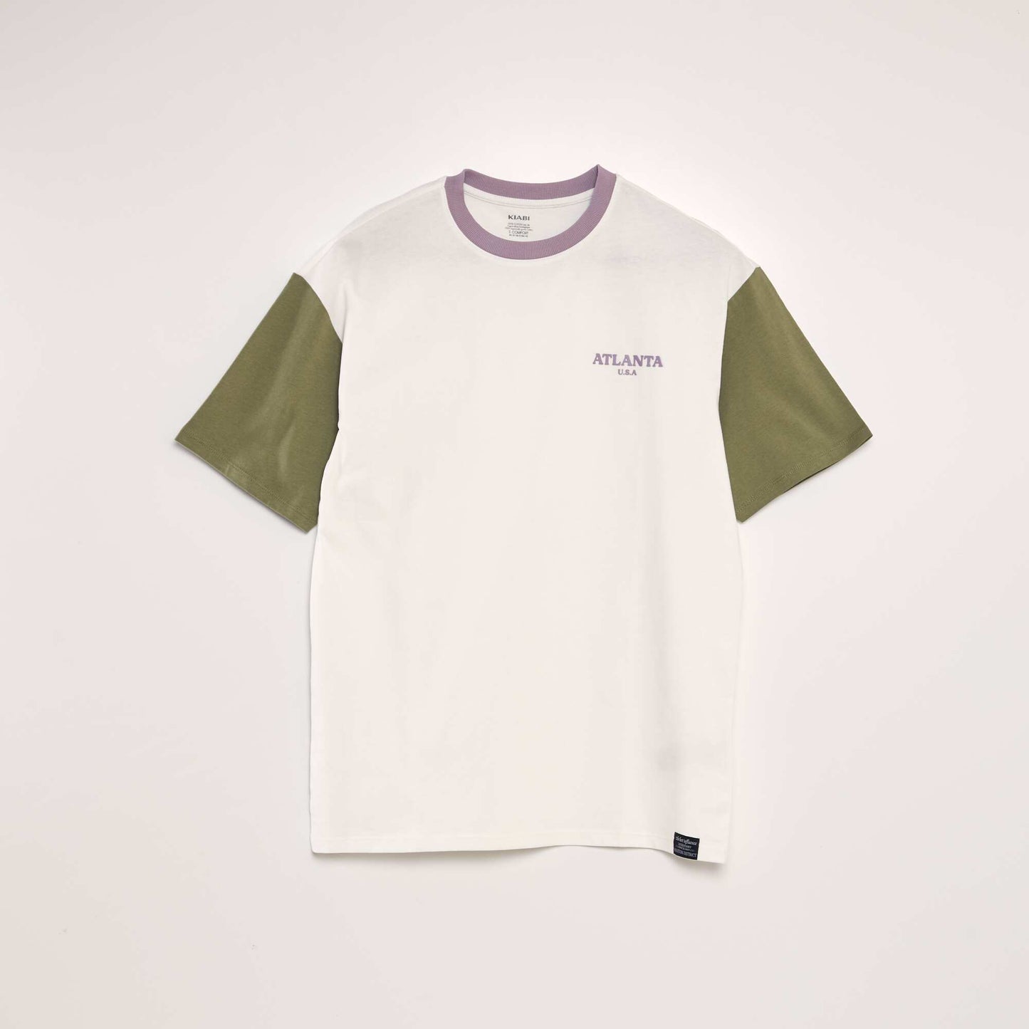 Round-neck colour block T-shirt green