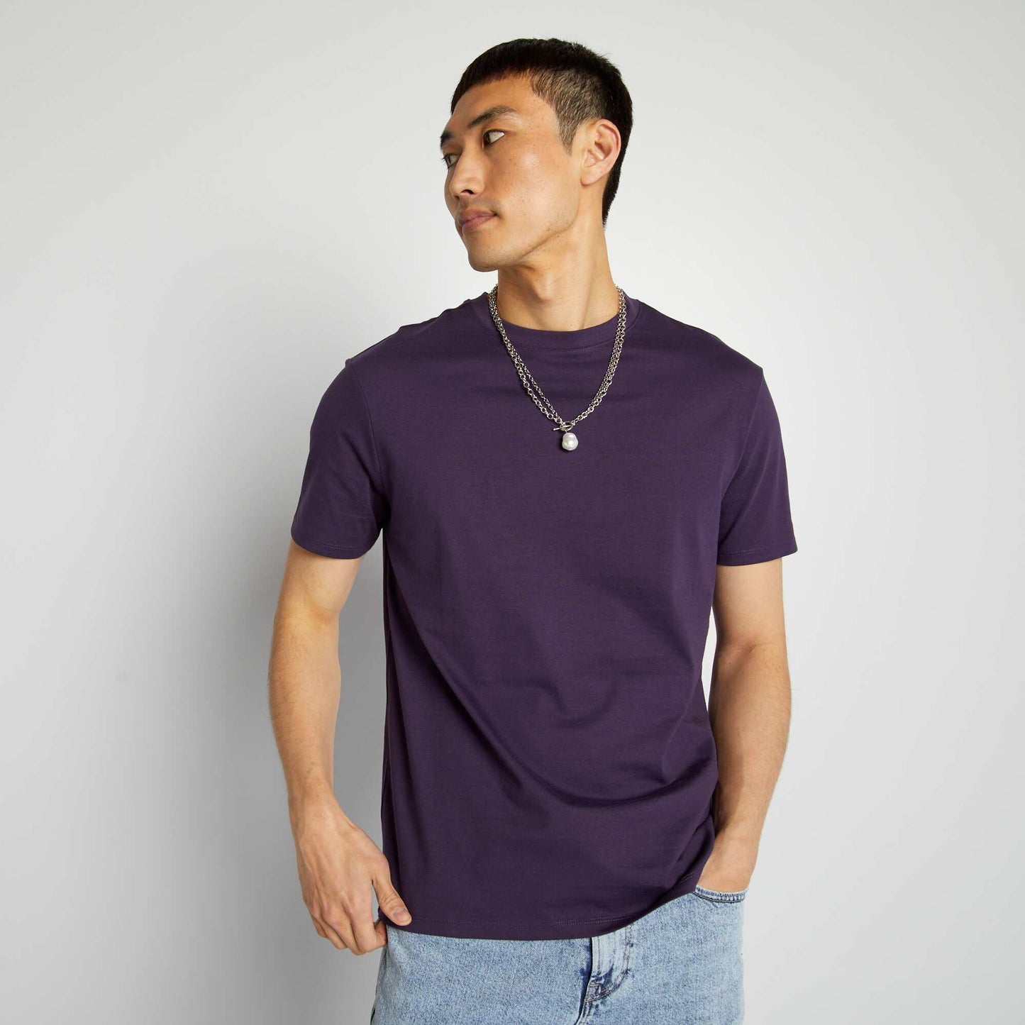 Round-neck cotton T-shirt PURPLE