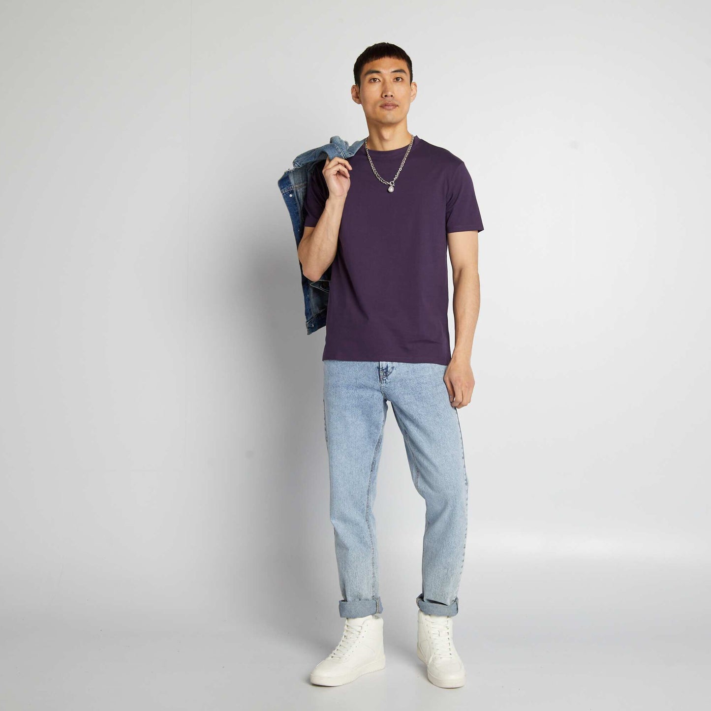 Round-neck cotton T-shirt PURPLE