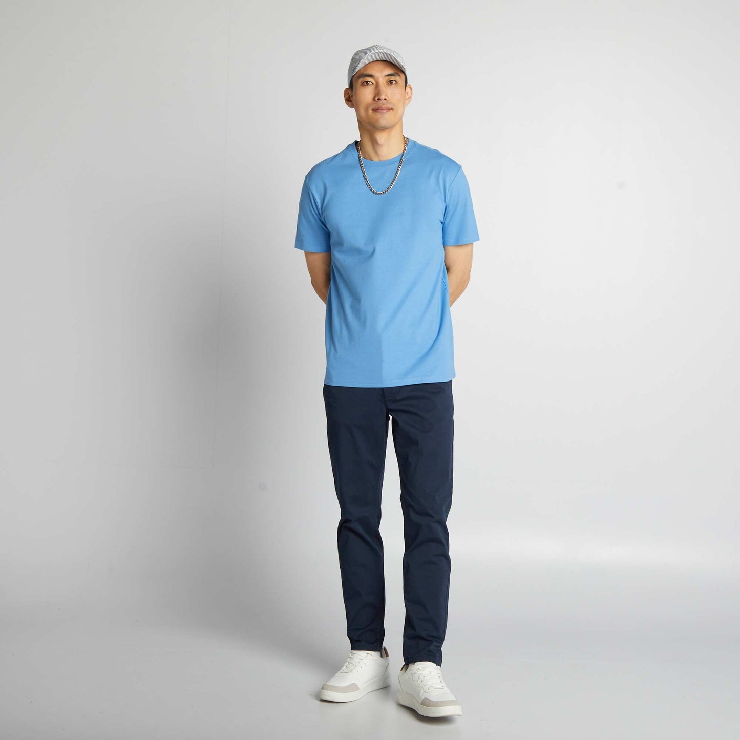 Round-neck cotton T-shirt BLUE